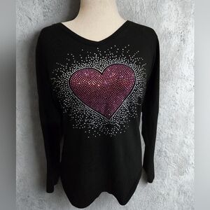 Black 💓 Heart 💓 Embellished Women's Top NWOT XL
